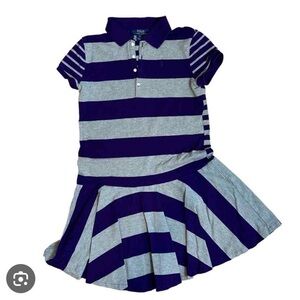 Ralph Lauren long sleeve Classic Purple Gray Striped Dress 8 Preppy